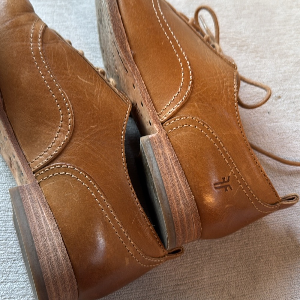 $328 Frye Grace Oxford Cognac Brown Real Leather Lace Up Casual Comfy Daily Flat - Picture 6 of 8